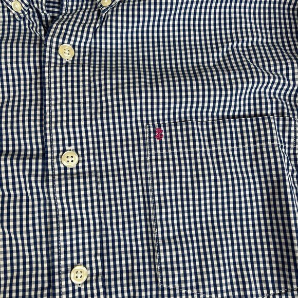 Izod Button Down Shirt Mens 3XL Navy White Gingham Check Button Down Big & Tall - Picture 4 of 16